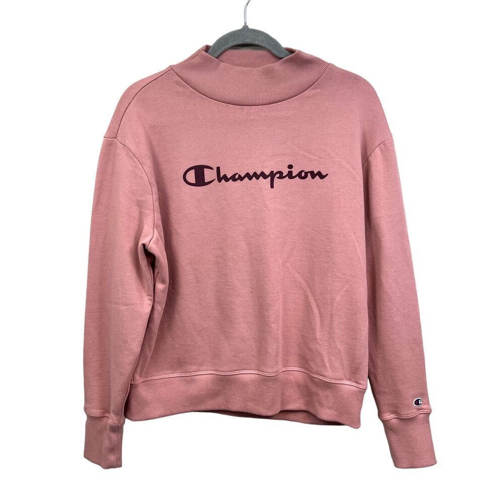 Champion Fleece Sweatshirt Ribbed Mock Neck Relaxed Dusty Rose Women Size S*